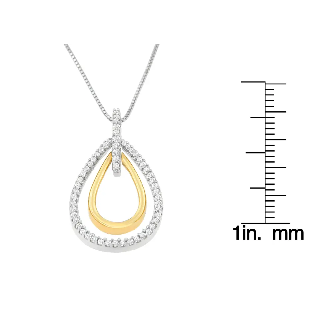 14k Two-tone Gold Round Cut Diamond Double Burst Pendant Necklace (1/4 Cttw H-i Color Si2-i1 Clarity) - Fine Jewelry