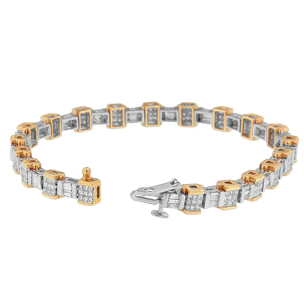 14k Two Toned Baguette and Princess-cut Diamond Bracelet (3.25 Cttw H-i Color Si1-si2 Clarity) - Fine Jewelry us Direct