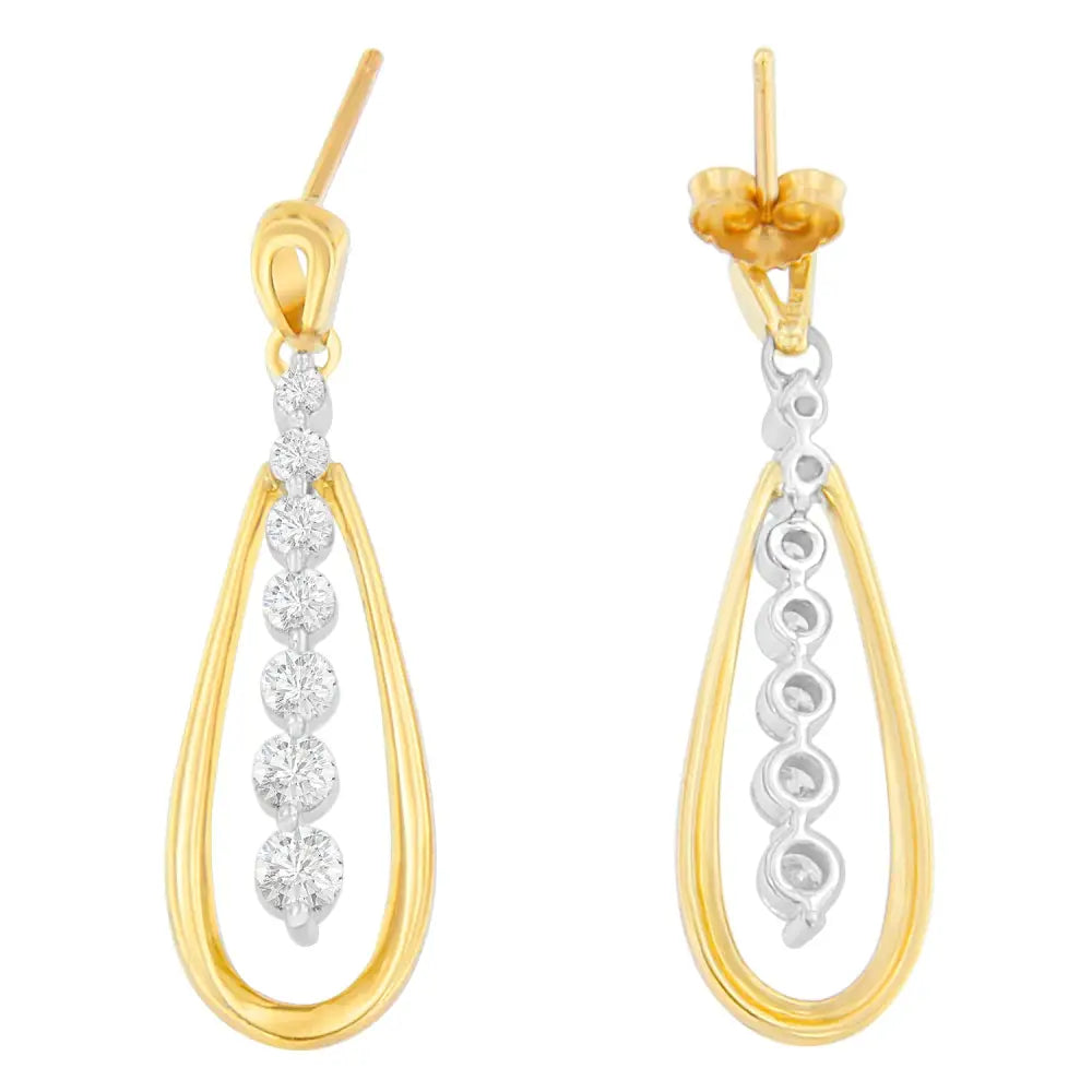 14k Two Toned Gold Dangling Diamond Drop Earrings (1.00cttw H-i Color,si1-si2 Clarity) - Fine Jewelry us Direct