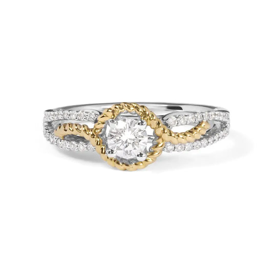 14k Two-toned Gold Diamond 3/8 Cttw Split Shank and Beaded Halo Engagement Ring (g-h Color Vs2-si1 Clarity) - Size 7