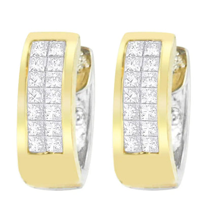 14k Two-toned Gold Round and Princess Cut Diamond Earrings (h-i Si1-si2) - Fine Jewelry us Direct