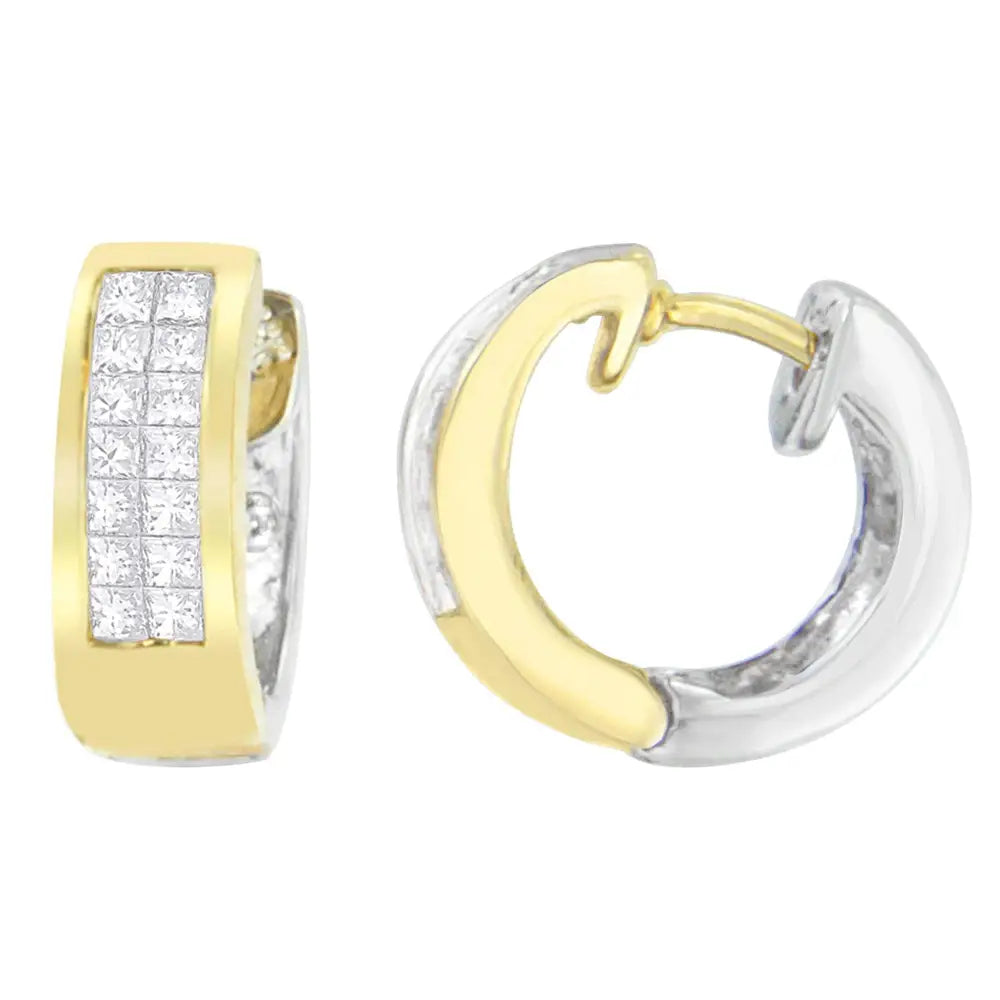 14k Two-toned Gold Round and Princess Cut Diamond Earrings (h-i Si1-si2) - Fine Jewelry us Direct