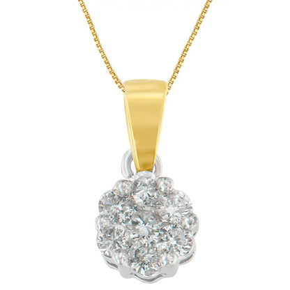 14k Two-toned Gold Round Cut Diamond Circle Halo Pendant Necklace (1.00 Cttw H-i Color I1-i2 Clarity) - Fine Jewelry