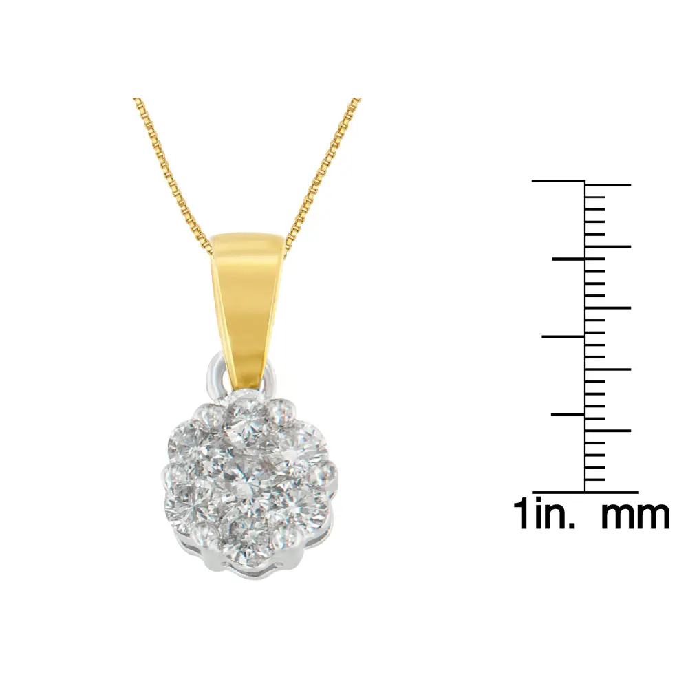 14k Two-toned Gold Round Cut Diamond Circle Halo Pendant Necklace (1.00 Cttw H-i Color I1-i2 Clarity) - Fine Jewelry