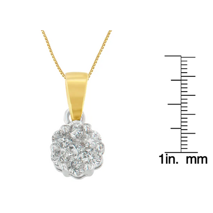 14k Two-toned Gold Round Cut Diamond Circle Halo Pendant Necklace (1.00 Cttw H-i Color I1-i2 Clarity) - Fine Jewelry