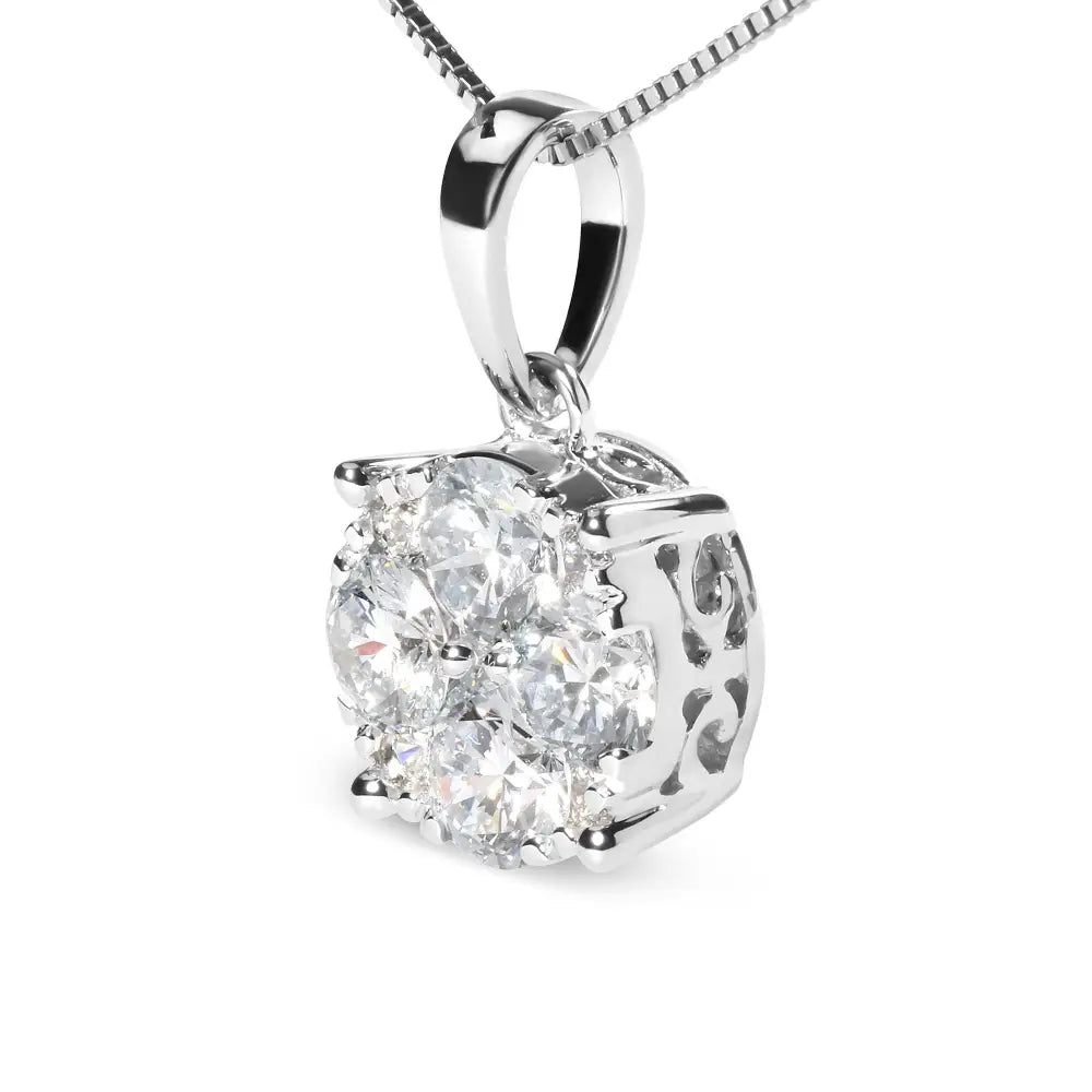 14k White 1.00 Cttw Lab Grown Diamond Cluster Pendant 18’’ Necklace (g-h Color Vs1-vs2 Clarity) - Fine Jewelry us Direct