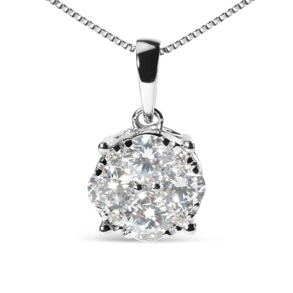 14k White 1.00 Cttw Lab Grown Diamond Cluster Pendant 18’’ Necklace (g-h Color Vs1-vs2 Clarity) - Fine Jewelry us Direct