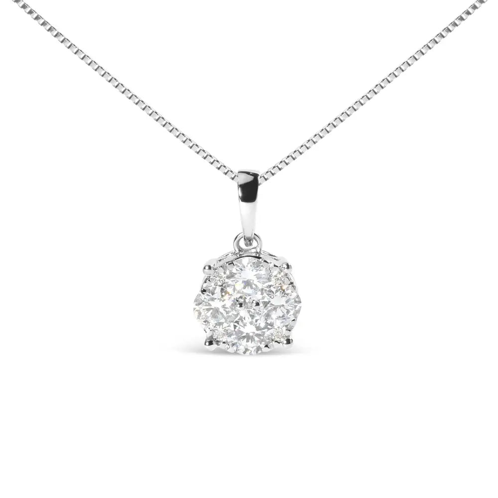 14k White 1.00 Cttw Lab Grown Diamond Cluster Pendant 18’’ Necklace (g-h Color Vs1-vs2 Clarity) - Fine Jewelry us Direct