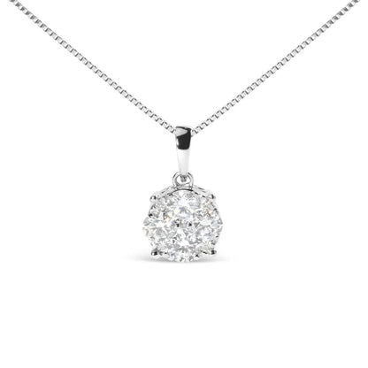 14k White 1.00 Cttw Lab Grown Diamond Cluster Pendant 18’’ Necklace (g-h Color Vs1-vs2 Clarity) - Fine Jewelry us Direct