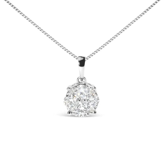 14k White 1.00 Cttw Lab Grown Diamond Cluster Pendant 18’’ Necklace (g-h Color Vs1-vs2 Clarity) - Fine Jewelry us Direct