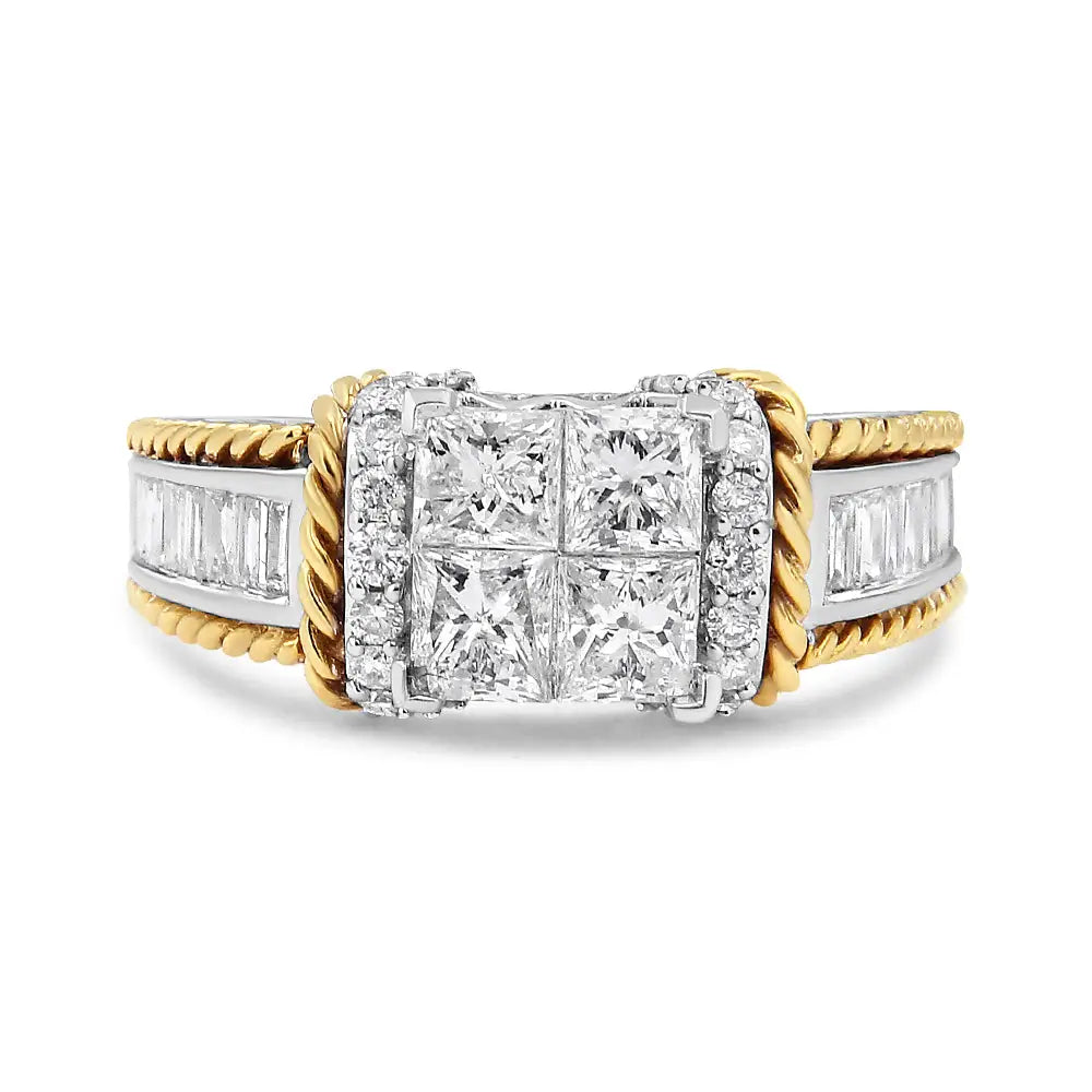 14k White and Yellow Gold 1 1/2 Cttw Invisible Set Princess-cut Diamond Quad Style Engagement Ring (h-i Color Si2-i1