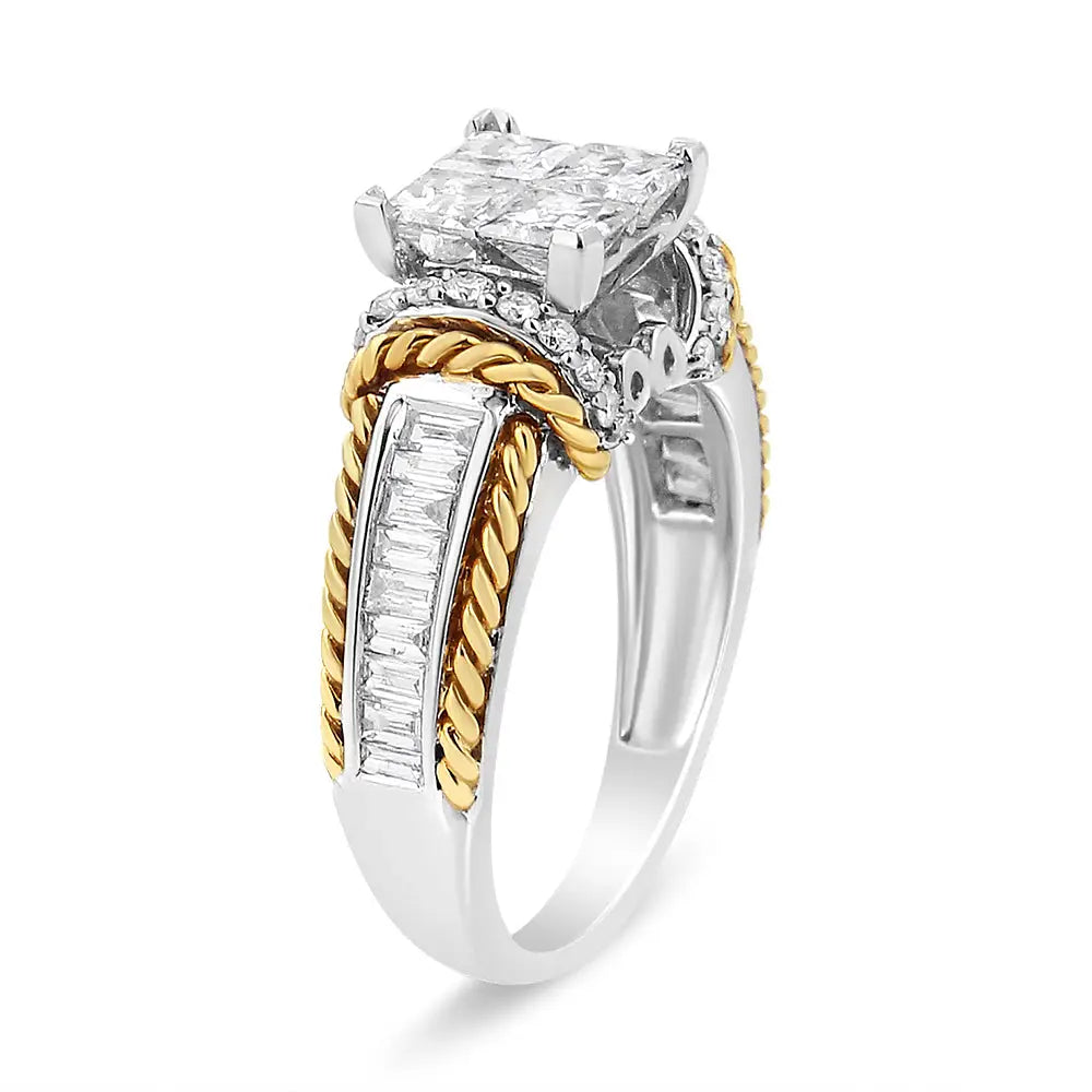 14k White and Yellow Gold 1 1/2 Cttw Invisible Set Princess-cut Diamond Quad Style Engagement Ring (h-i Color Si2-i1