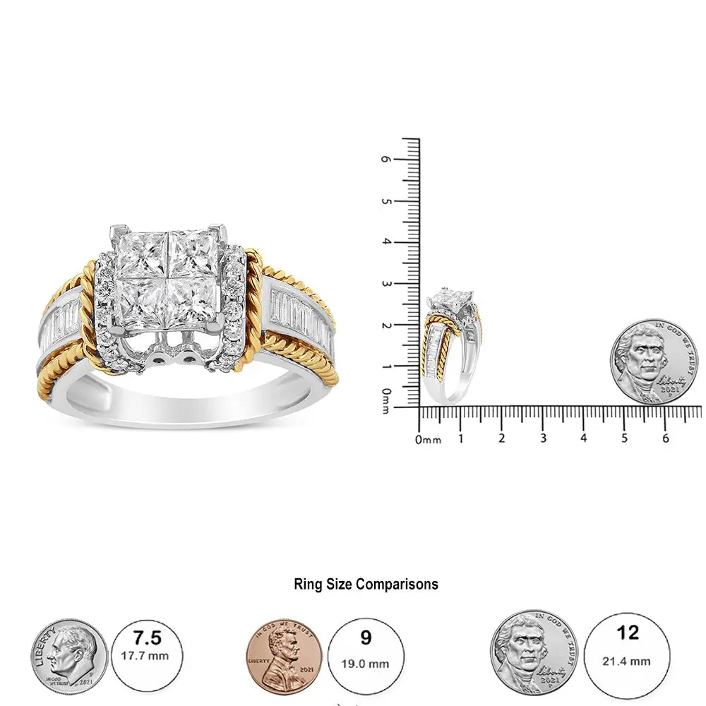 14k White and Yellow Gold 1 1/2 Cttw Invisible Set Princess-cut Diamond Quad Style Engagement Ring (h-i Color Si2-i1