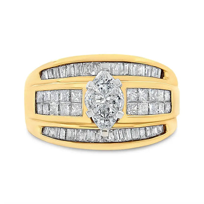 14k White and Yellow Gold 1 1/4 Cttw Pie Baguette-cut Diamond Marquise Shape Engagement Bypass Ring (h-i Color Vs1-vs2