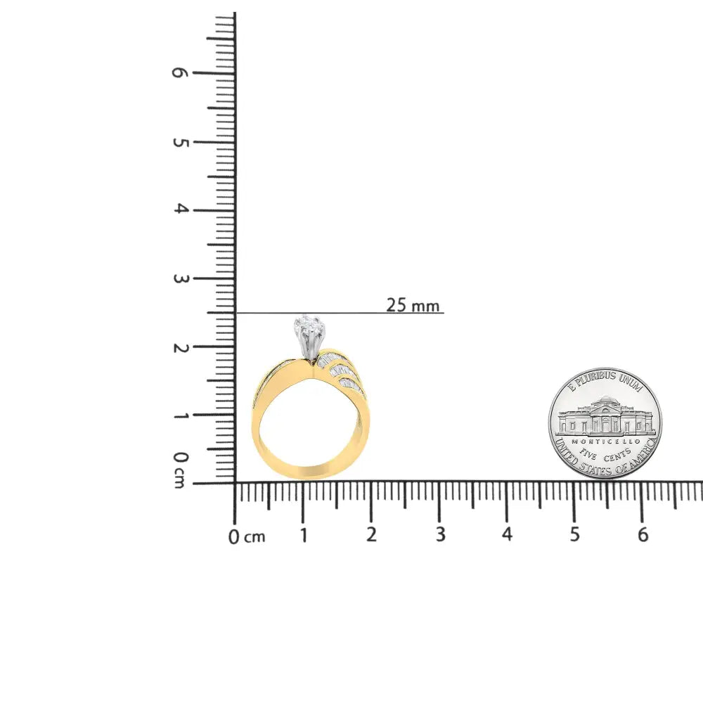 14k White and Yellow Gold 1 1/4 Cttw Pie Baguette-cut Diamond Marquise Shape Engagement Bypass Ring (h-i Color Vs1-vs2