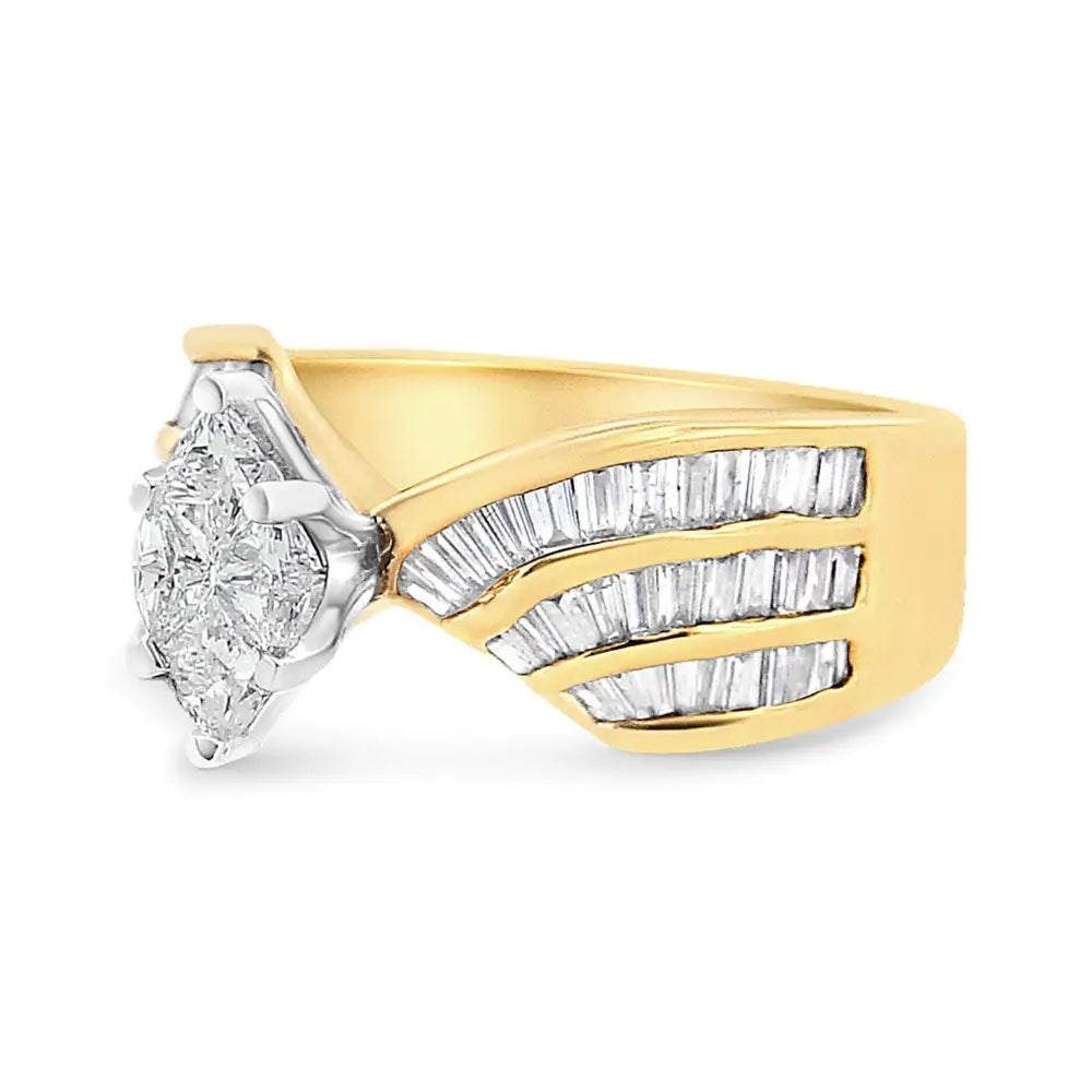 14k White and Yellow Gold 1 1/4 Cttw Pie Baguette-cut Diamond Marquise Shape Engagement Bypass Ring (h-i Color Vs1-vs2