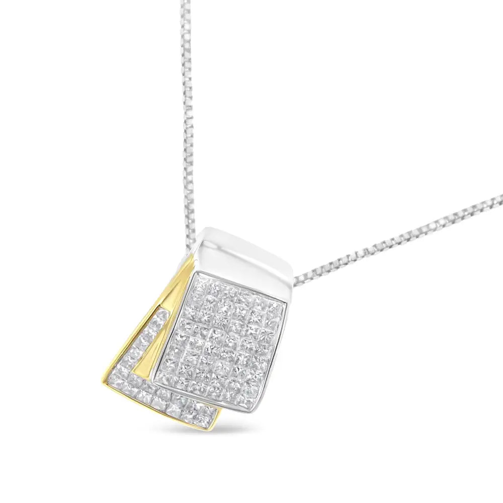 14k White and Yellow Gold 2.0 Cttw Princess Cut Diamond Two Tone Foldover Box Pendant 18” Chain Necklace (h-i Color