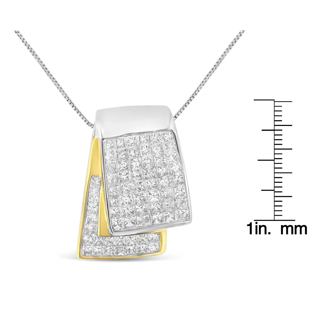 14k White and Yellow Gold 2.0 Cttw Princess Cut Diamond Two Tone Foldover Box Pendant 18” Chain Necklace (h-i Color