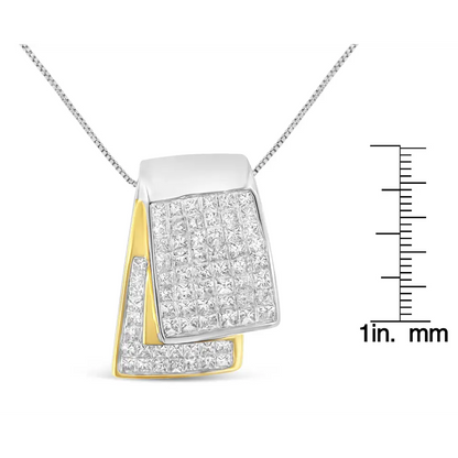 14k White and Yellow Gold 2.0 Cttw Princess Cut Diamond Two Tone Foldover Box Pendant 18” Chain Necklace (h-i Color