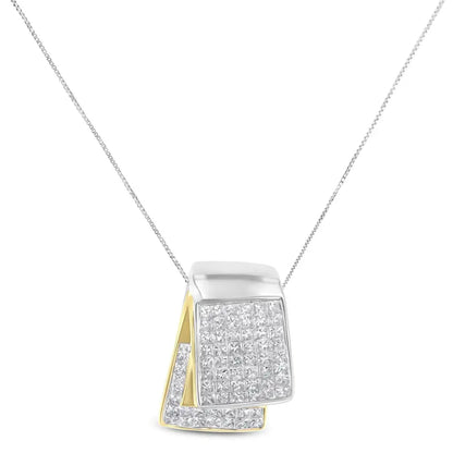 14k White and Yellow Gold 2.0 Cttw Princess Cut Diamond Two Tone Foldover Box Pendant 18” Chain Necklace (h-i Color