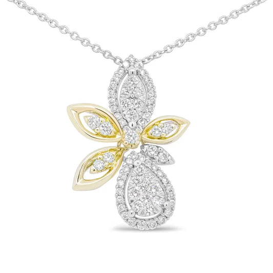 14k White and Yellow Gold 5/8 Cttw Round Diamond Marquise Floral Style 18’’ Pendant Necklace (h-i Color I1-i2