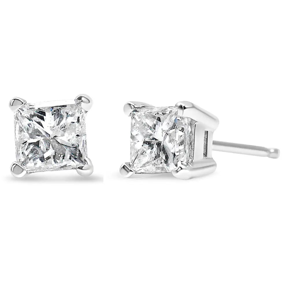 14k White Gold 0.40 Cttw Princess-cut Square Near Colorless Diamond Classic 4-prong Solitaire Stud Earrings (j-k Color