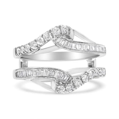 14k White Gold 0.65 Cttw Round and Baguette Invisible-set Diamond Enhancer Wrap Ring (i-j Color I2-i3 Clarity) - Fine