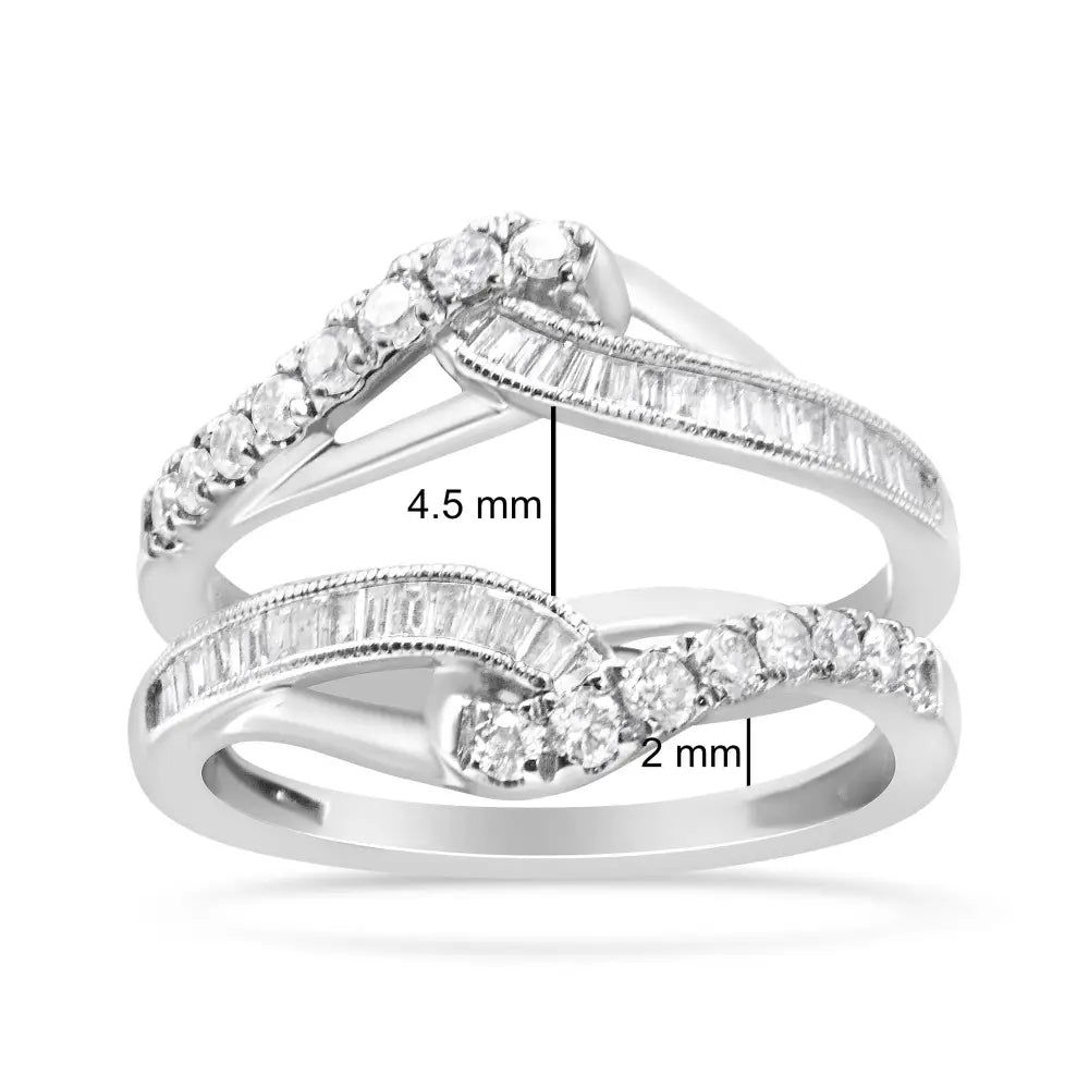 14k White Gold 0.65 Cttw Round and Baguette Invisible-set Diamond Enhancer Wrap Ring (i-j Color I2-i3 Clarity) - Fine