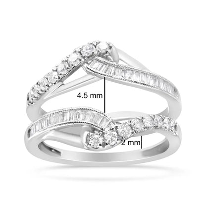 14k White Gold 0.65 Cttw Round and Baguette Invisible-set Diamond Enhancer Wrap Ring (i-j Color I2-i3 Clarity) - Fine