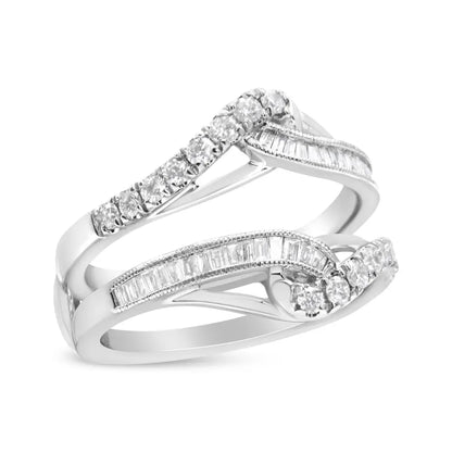 14k White Gold 0.65 Cttw Round and Baguette Invisible-set Diamond Enhancer Wrap Ring (i-j Color I2-i3 Clarity) - Fine