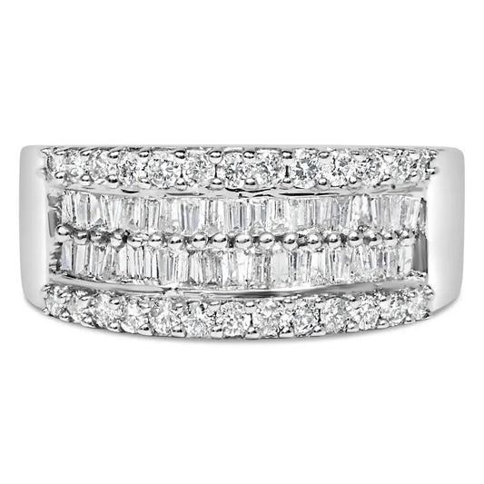 14k White Gold 1.0 Cttw 4 Row Round Baguette Diamond Band Ring (h-i Color Si1-si2 Clarity) - Size 7 - Fine Jewelry