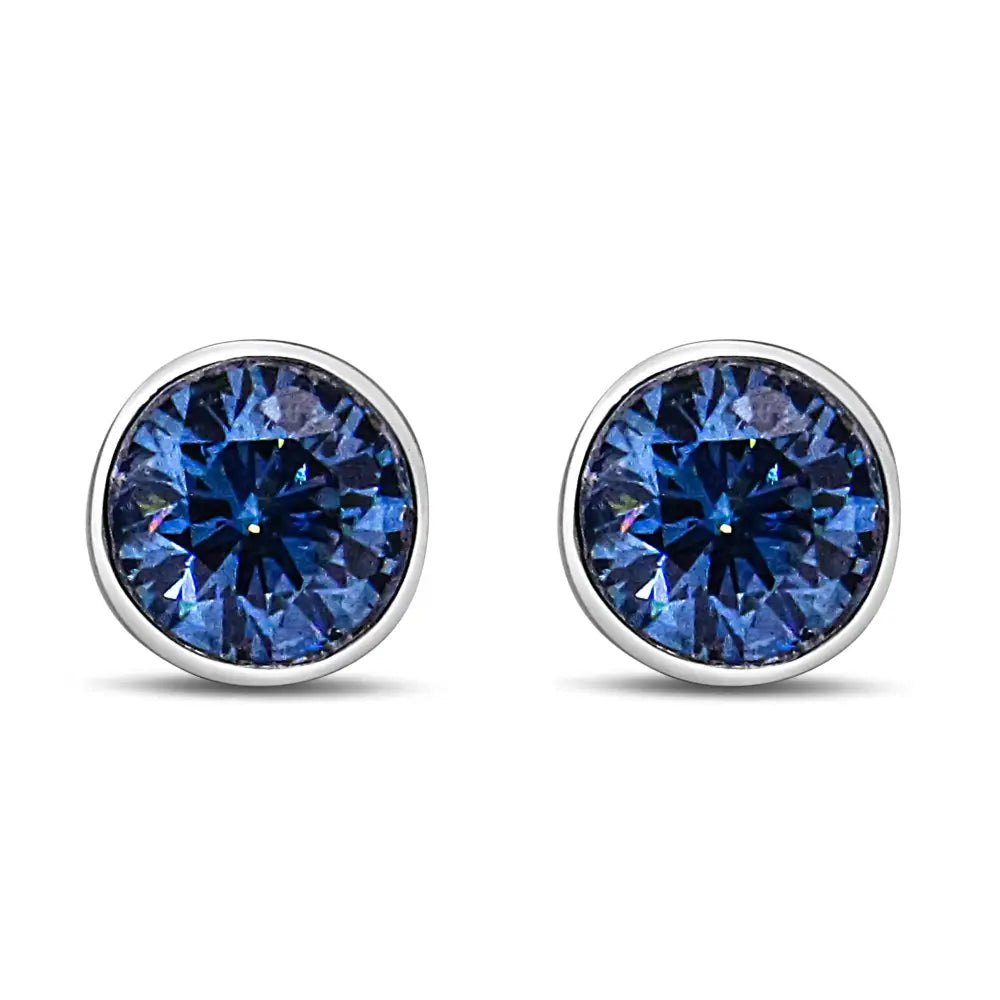 14k White Gold 1.0 Cttw Blue Lab Grown Diamond Screw-back Classic Bezel Solitaire Stud Earrings (blue Color Vs2-si1