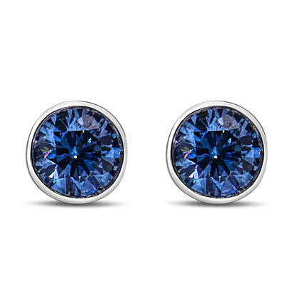 14k White Gold 1.0 Cttw Blue Lab Grown Diamond Screw-back Classic Bezel Solitaire Stud Earrings (blue Color Vs2-si1