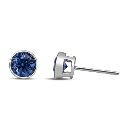 14k White Gold 1.0 Cttw Blue Lab Grown Diamond Screw-back Classic Bezel Solitaire Stud Earrings (blue Color Vs2-si1