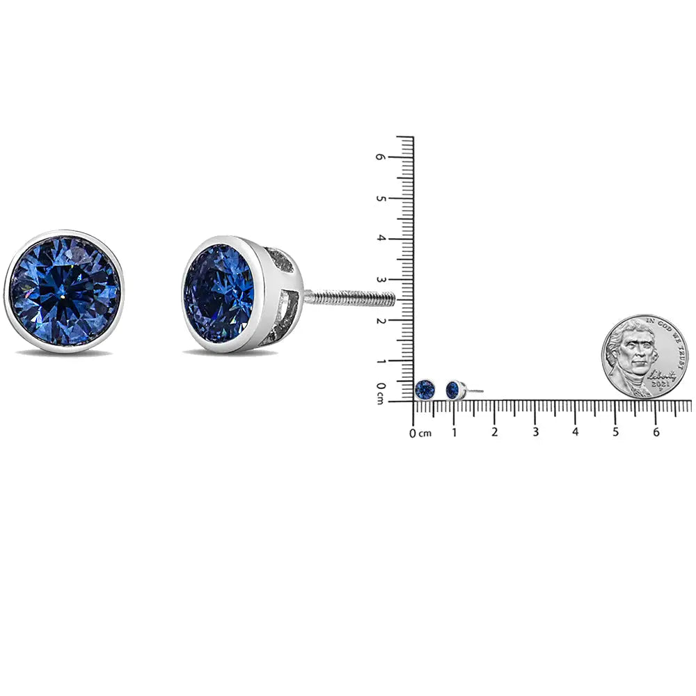 14k White Gold 1.0 Cttw Blue Lab Grown Diamond Screw-back Classic Bezel Solitaire Stud Earrings (blue Color Vs2-si1