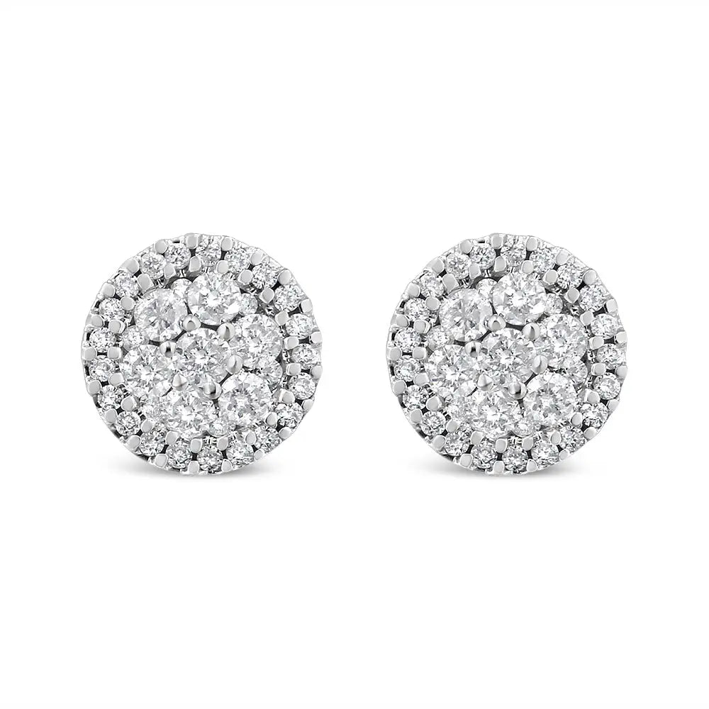 14k White Gold 1.0 Cttw Brilliant-cut Diamond Halo-style Cluster Round Button Stud Earrings (h-i Color I1-i2 Clarity)