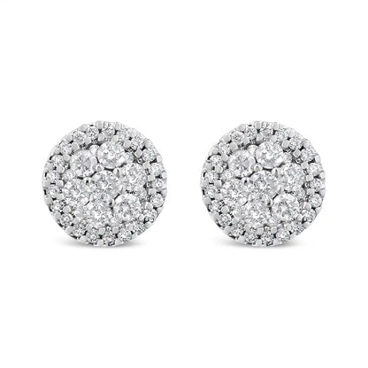 14k White Gold 1.0 Cttw Brilliant-cut Diamond Halo-style Cluster Round Button Stud Earrings (h-i Color I1-i2 Clarity)