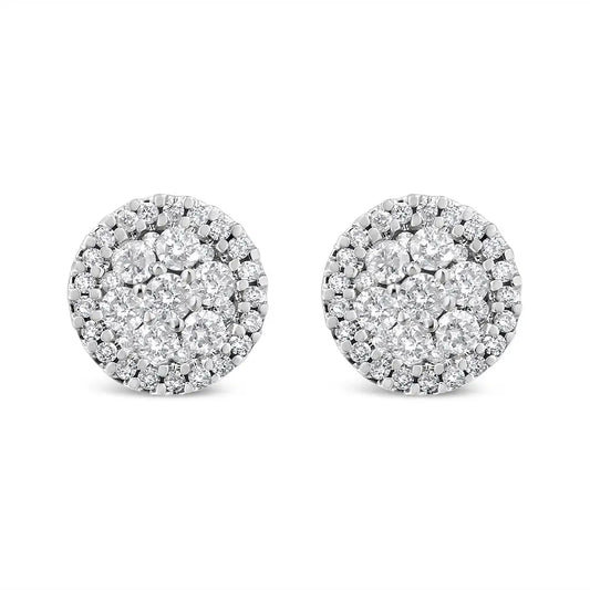 14k White Gold 1.0 Cttw Brilliant-cut Diamond Halo-style Cluster Round Button Stud Earrings (h-i Color I1-i2 Clarity)