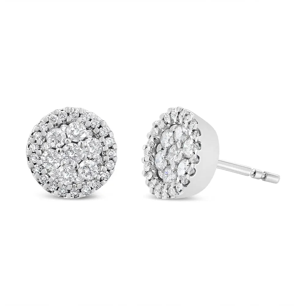 14k White Gold 1.0 Cttw Brilliant-cut Diamond Halo-style Cluster Round Button Stud Earrings (h-i Color I1-i2 Clarity)