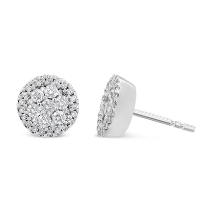 14k White Gold 1.0 Cttw Brilliant-cut Diamond Halo-style Cluster Round Button Stud Earrings (h-i Color I1-i2 Clarity)