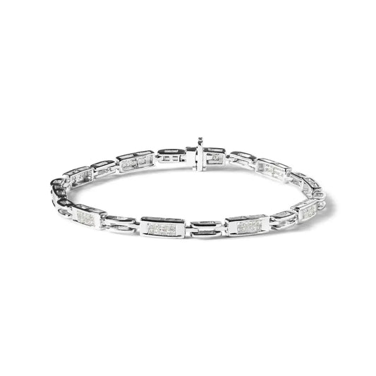 14k White Gold 1.0 Cttw Invisible Set Princess Cut Diamond Alternating Station and Link Tennis Bracelet (i-j Color