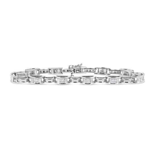 14k White Gold 1.0 Cttw Invisible Set Princess Diamond Alternating Link Tennis Bracelet (i-j Color I1-i2 Clarity)