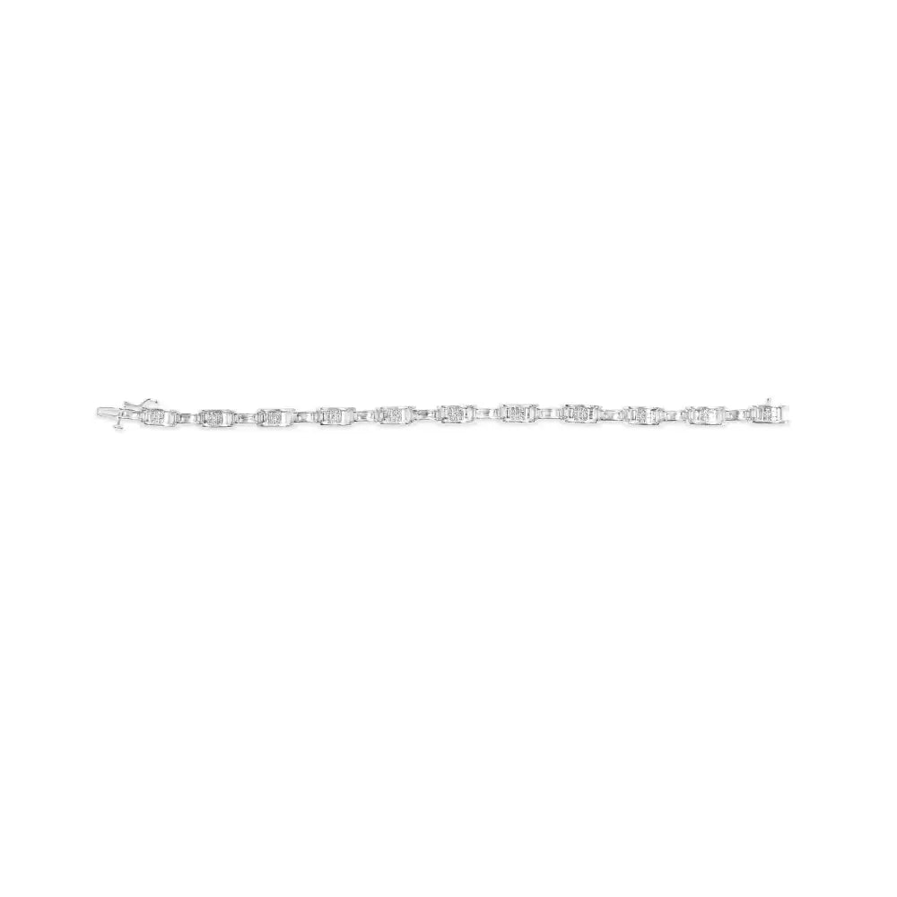 14k White Gold 1.0 Cttw Invisible Set Princess Diamond Alternating Link Tennis Bracelet (i-j Color I1-i2 Clarity)