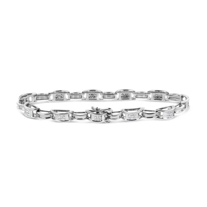 14k White Gold 1.0 Cttw Invisible Set Princess Diamond Alternating Link Tennis Bracelet (i-j Color I1-i2 Clarity)