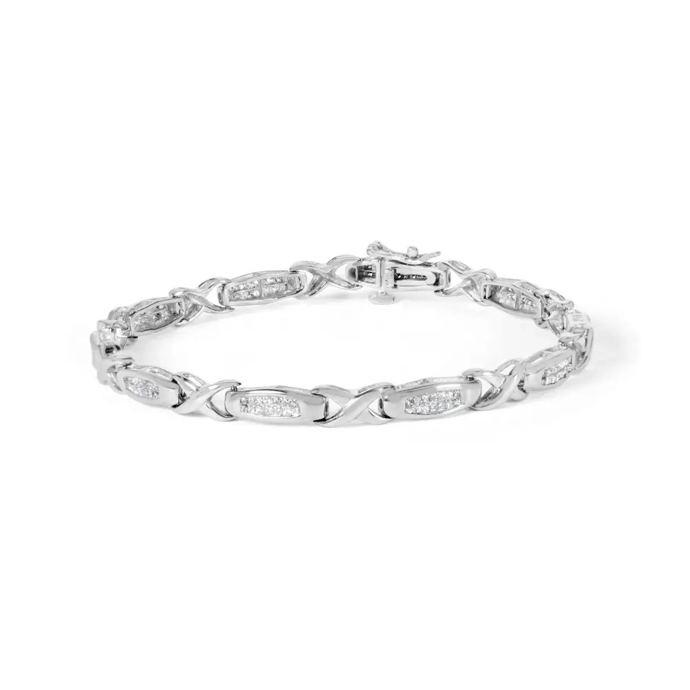 14k White Gold 1.0 Cttw Invisible-set Princess Diamond Tennis Bracelet (h-i Color Si1-si2 Clarity) - 7’’ - Fine