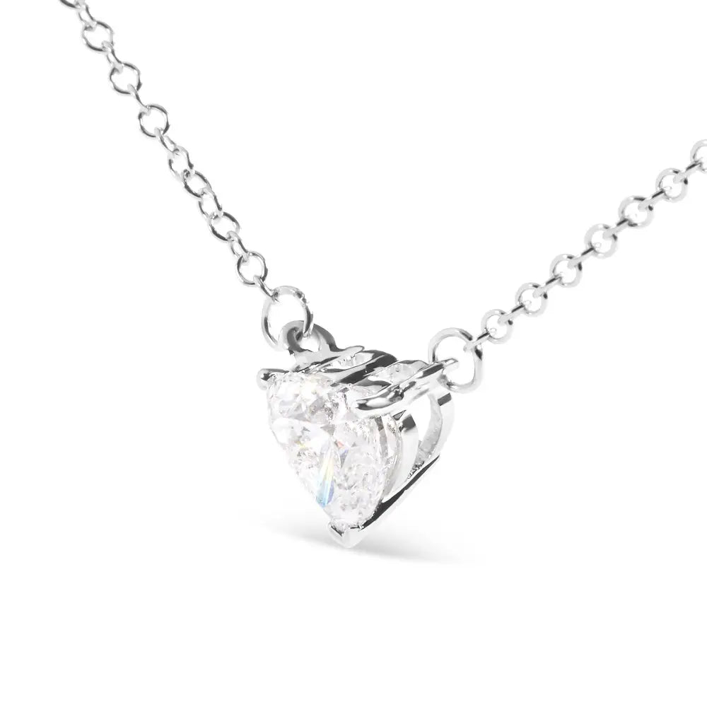 14k White Gold 1.0 Cttw Lab Grown Diamond Heart Shape Solitaire Pendant Necklace (f-g Color Vs1-vs2 Clarity) - Fine