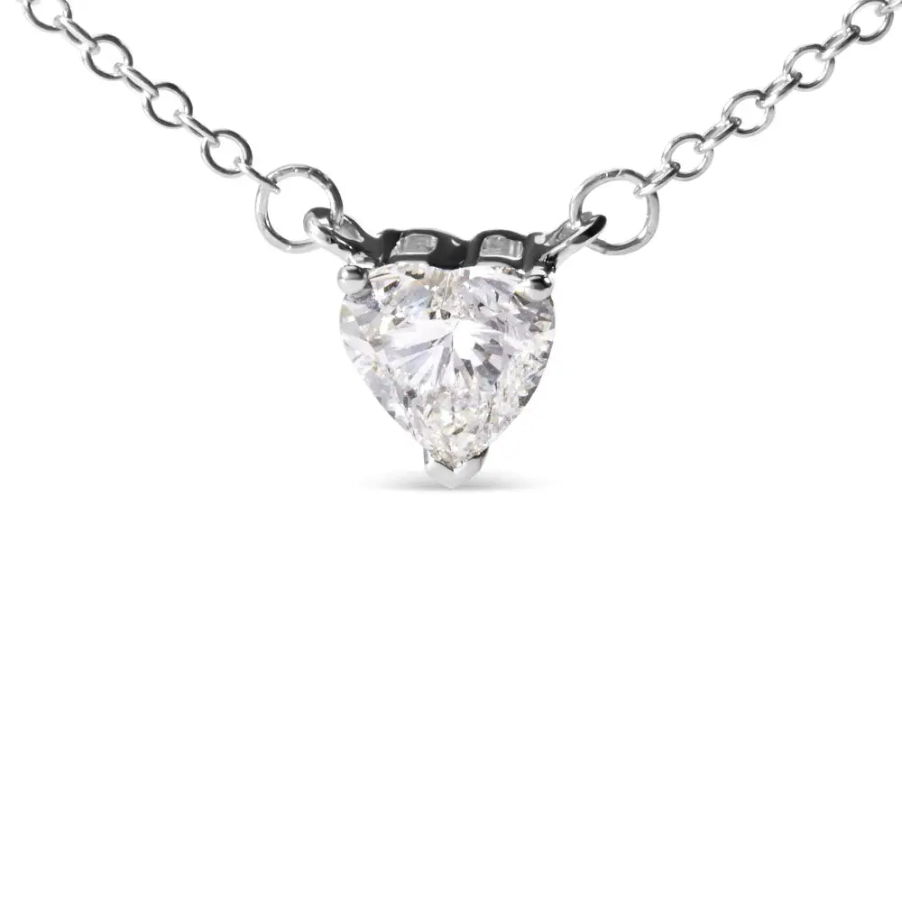 14k White Gold 1.0 Cttw Lab Grown Diamond Heart Shape Solitaire Pendant Necklace (f-g Color Vs1-vs2 Clarity) - Fine