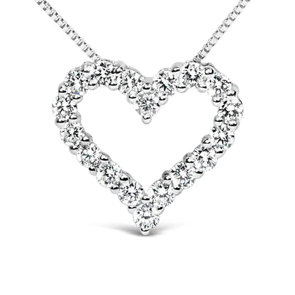 14k White Gold 1.0 Cttw Lab Grown Diamond Open Heart 18’’ Pendant Necklace (f-g Color Vs1-vs2 Clarity) - Fine