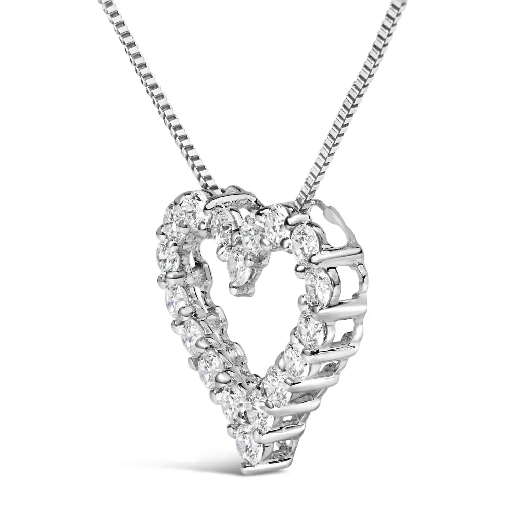 14k White Gold 1.0 Cttw Lab Grown Diamond Open Heart 18’’ Pendant Necklace (f-g Color Vs1-vs2 Clarity) - Fine