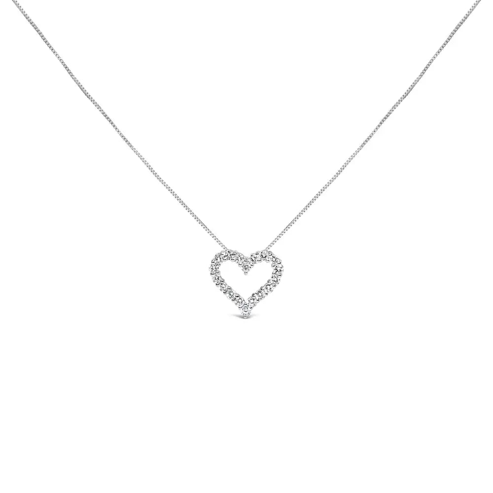 14k White Gold 1.0 Cttw Lab Grown Diamond Open Heart 18’’ Pendant Necklace (f-g Color Vs1-vs2 Clarity) - Fine